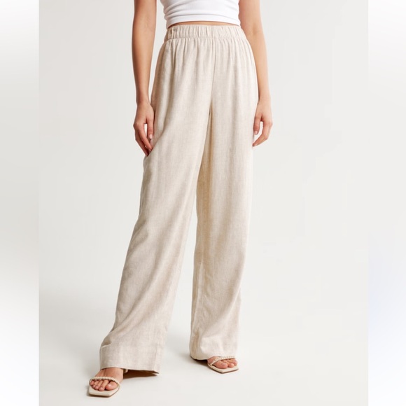 Old Navy Pants - Old Navy Beige Extra High-Waisted Linen-Blend Wide-Leg Taylor Pants